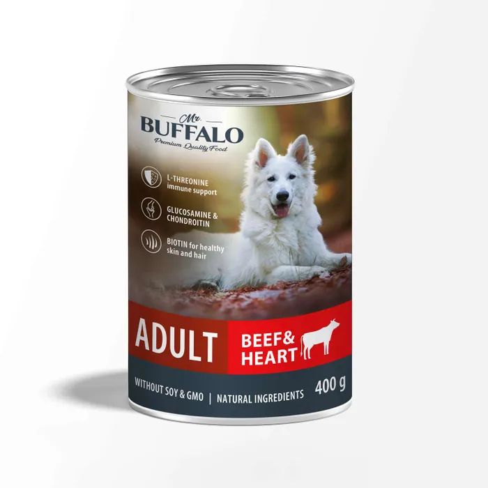 Влажный корм для собак MRBUFFALO ADULT DOG BEEF HEART с говядиной и сердцем 400г 2190₽