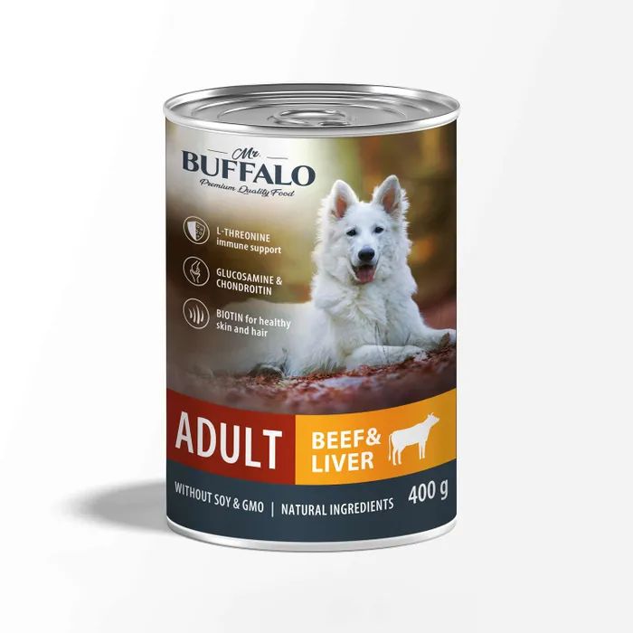 Влажный корм для собак MRBUFFALO ADULT DOG BEEFLIVER с говядиной и печенью 400 г 580₽