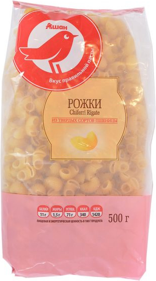 

Макаронные изделия АШАН Красная птица Рожки 500 г