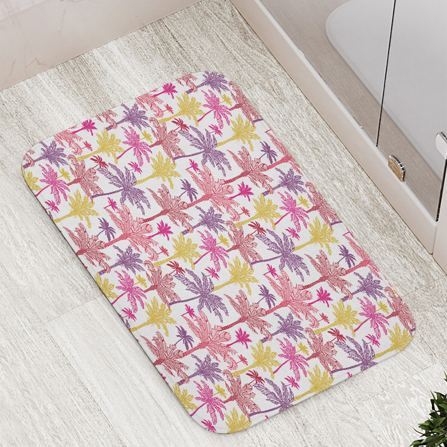 

Коврик противоскользящий JoyArty "Цветные пальмы" для ванной сауны бассейна 77х52 см, Цветные пальмы