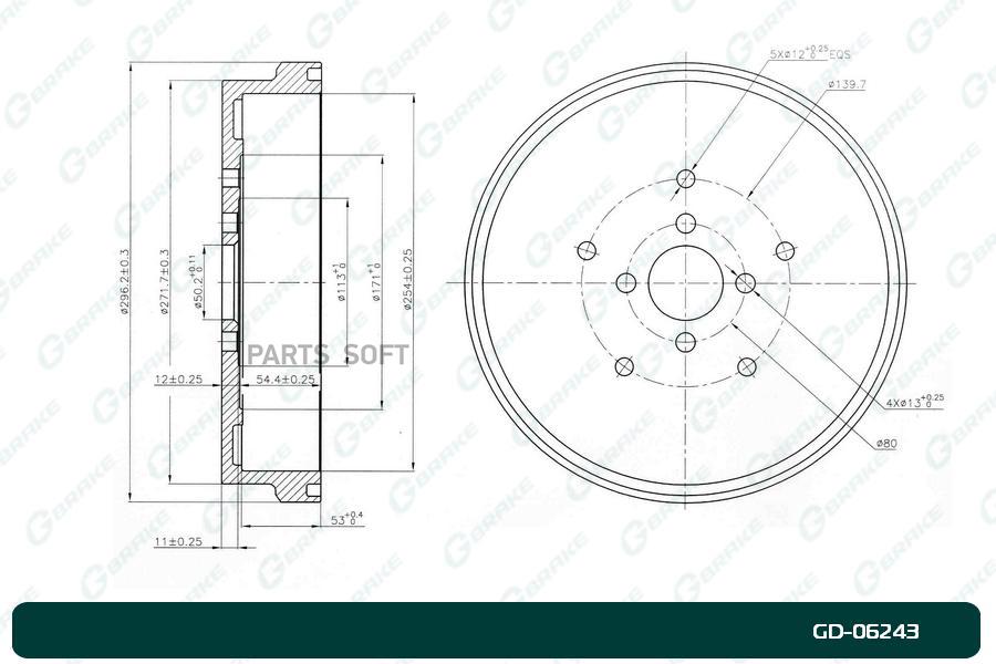 Тормозной барабан GBRAKE GD06243