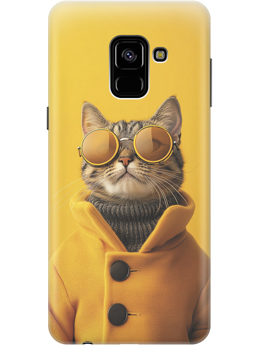 

Силиконовый чехол на Samsung Galaxy A8 (2018) с принтом "Котик в желтых очках", Прозрачный;желтый;черный, 716847512
