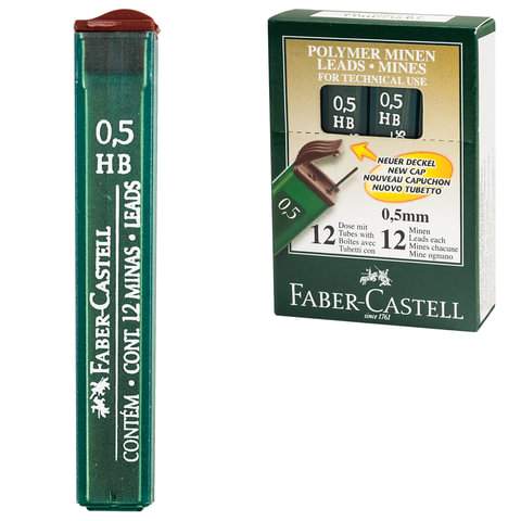 

Грифели запасные 0,5 мм, HB, FABER-CASTELL, КОМПЛЕКТ 12 шт., 521500 - (12 упак.)