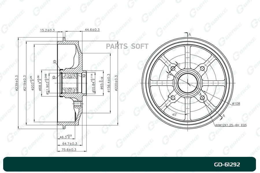 Тормозной барабан GBRAKE GD61292