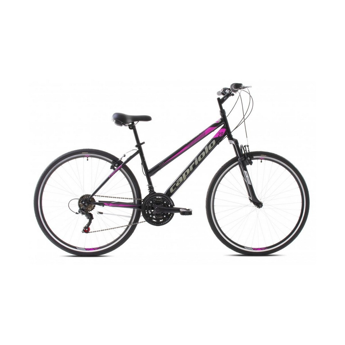 Велосипед CAPRIOLO TOURING TREK SUNRISE LADY 28'' 3 X 6, STEEL 17'' чёрный - розовый 2024
