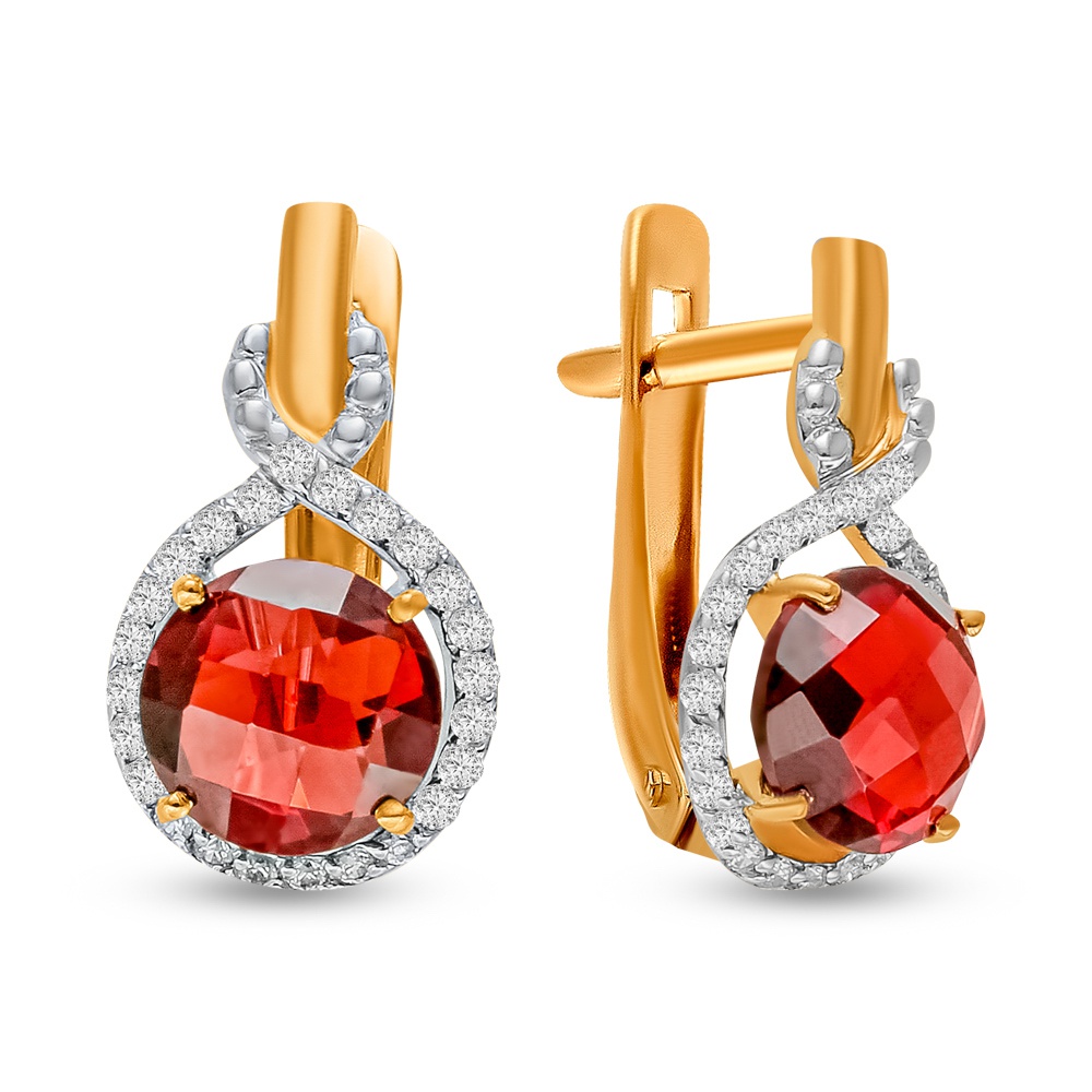 

Серьги из красного золота 585Gold 202007320, гранат/фианит, 202007320