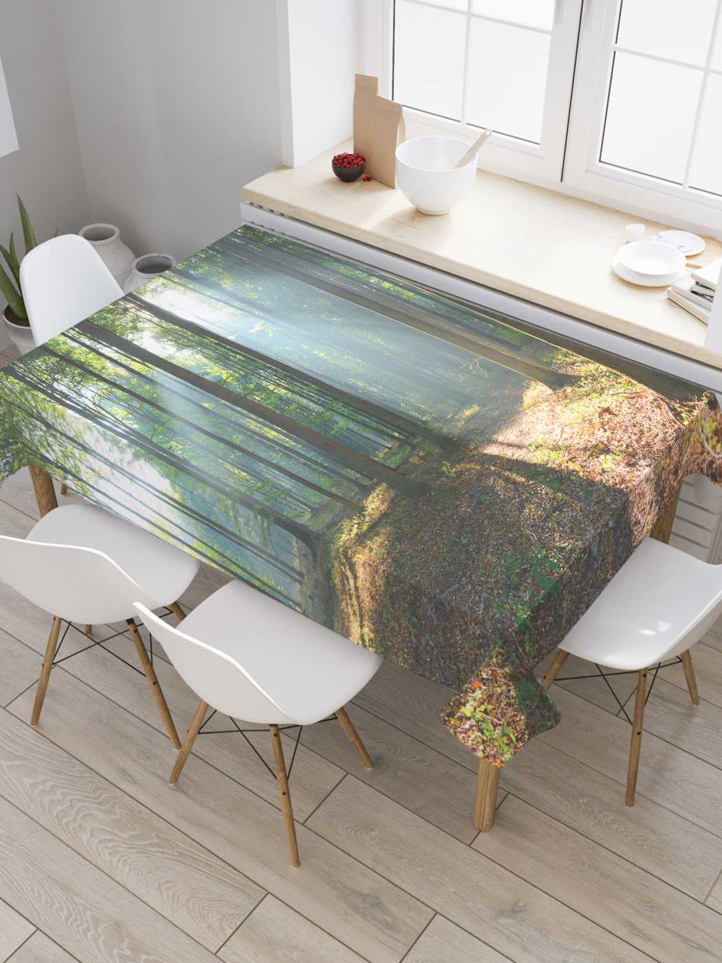 

Скатерть прямоугольная JoyArty "Солнечный лес" из оксфорда, 180x145 см, Оранжевый, Солнечный лес