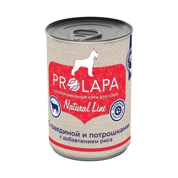 Влажный корм для собак PROLAPA NATURAL LINE с говядиной, потрошками и рисом, 6шт по 400г