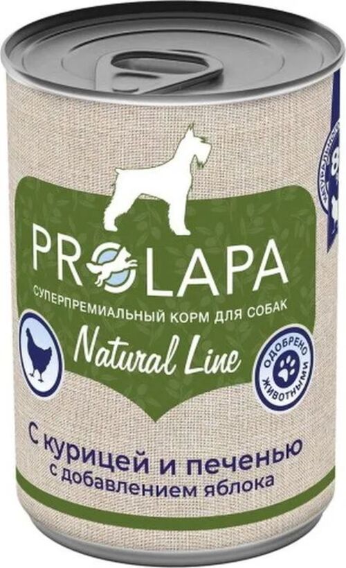 Влажный корм для собак PROLAPA NATURAL LINE с курицей, печенью и яблоками, 6шт по 400г