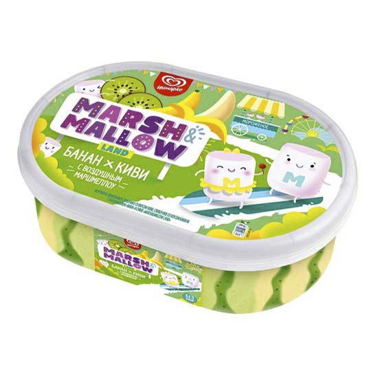 

Мороженое сливочное Инмарко Marsh & Mallow банан-киви бзмж 454 г
