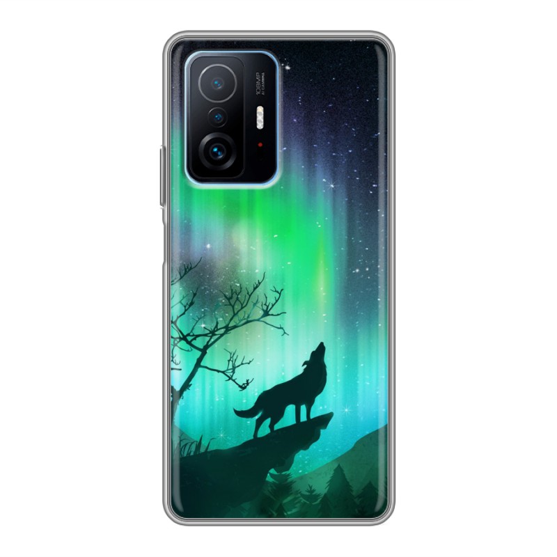 фото Дизайнерский силиконовый чехол для xiaomi 11t северное сияние и волк 100gadgets