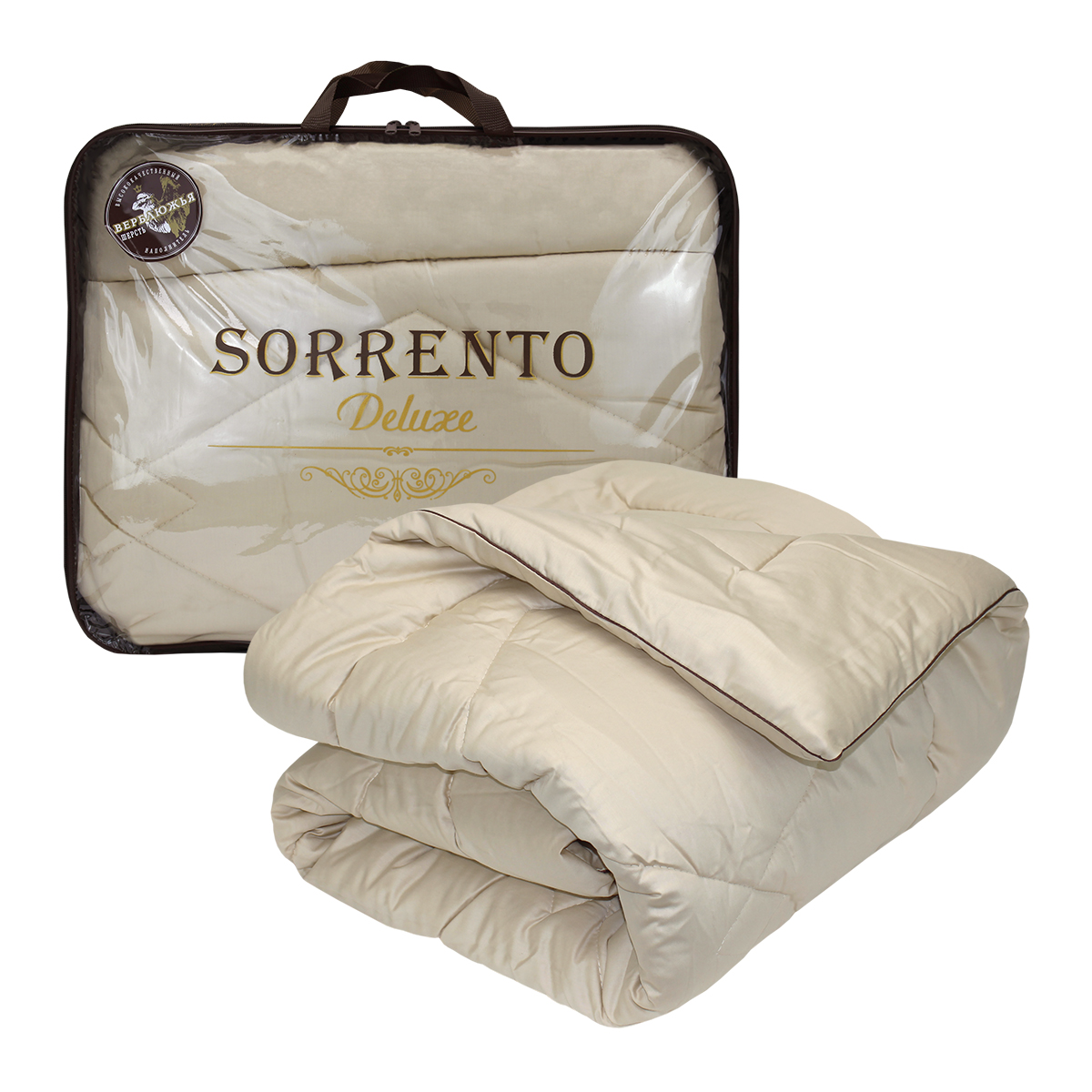 Одеяло классическое Верблюжья шерсть 1,5-спальное 140х205 см Sorrento Deluxe, чехол сатин