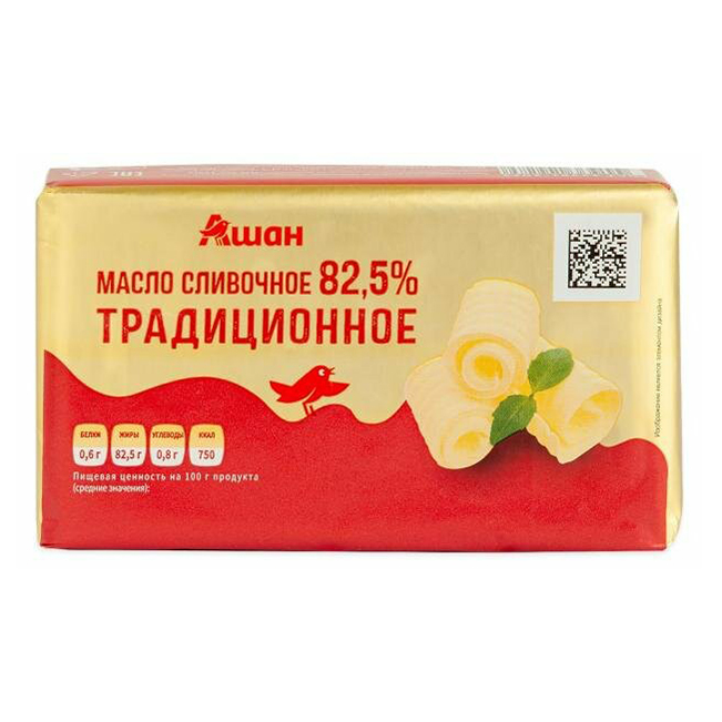 фото Сливочное масло ашан красная птица традиционное 82,5% 180 г