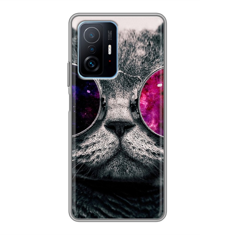 фото Дизайнерский силиконовый чехол для xiaomi 11t неоновый кот 100gadgets