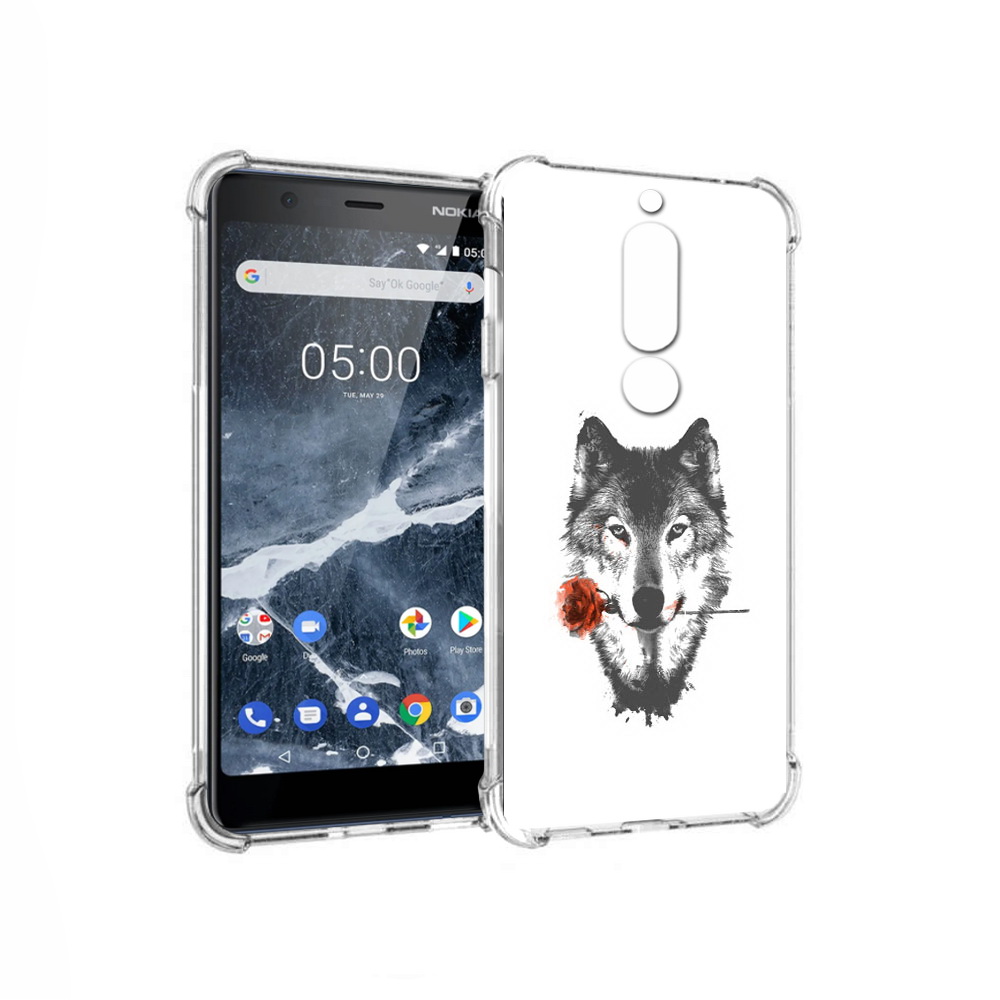 

Чехол MyPads Tocco для Nokia 5.1 волк с розой (PT114144.121.270), Прозрачный, Tocco