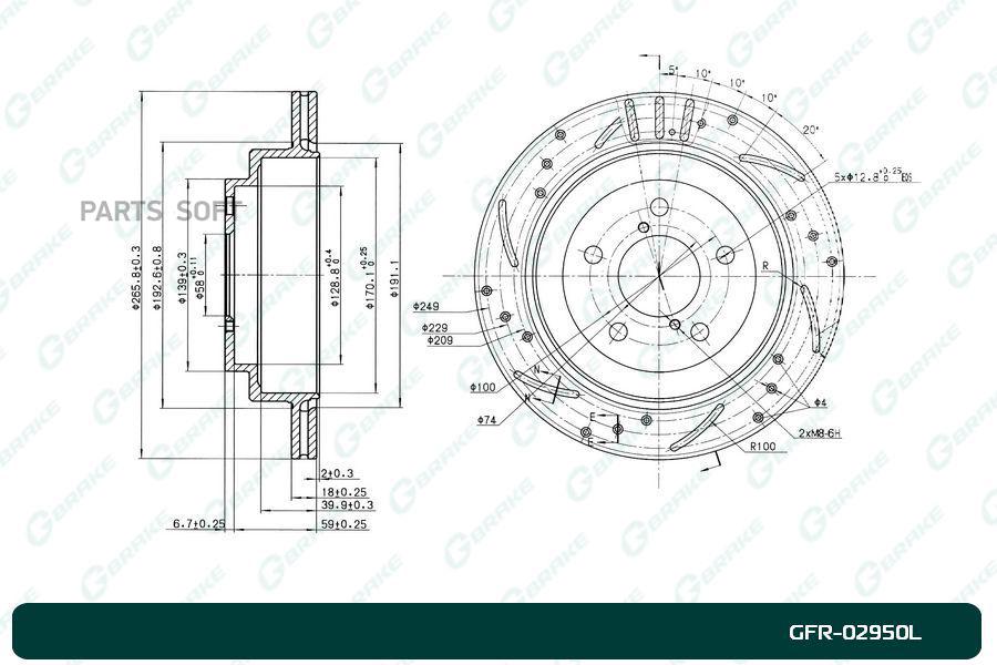 

Тормозной диск GBRAKE перфорированный вентилируемый левый GFR02950L
