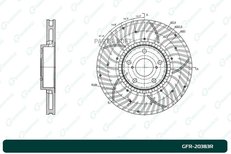 Тормозной диск GBRAKE перфорированный вентилируемый правый GFR20383R