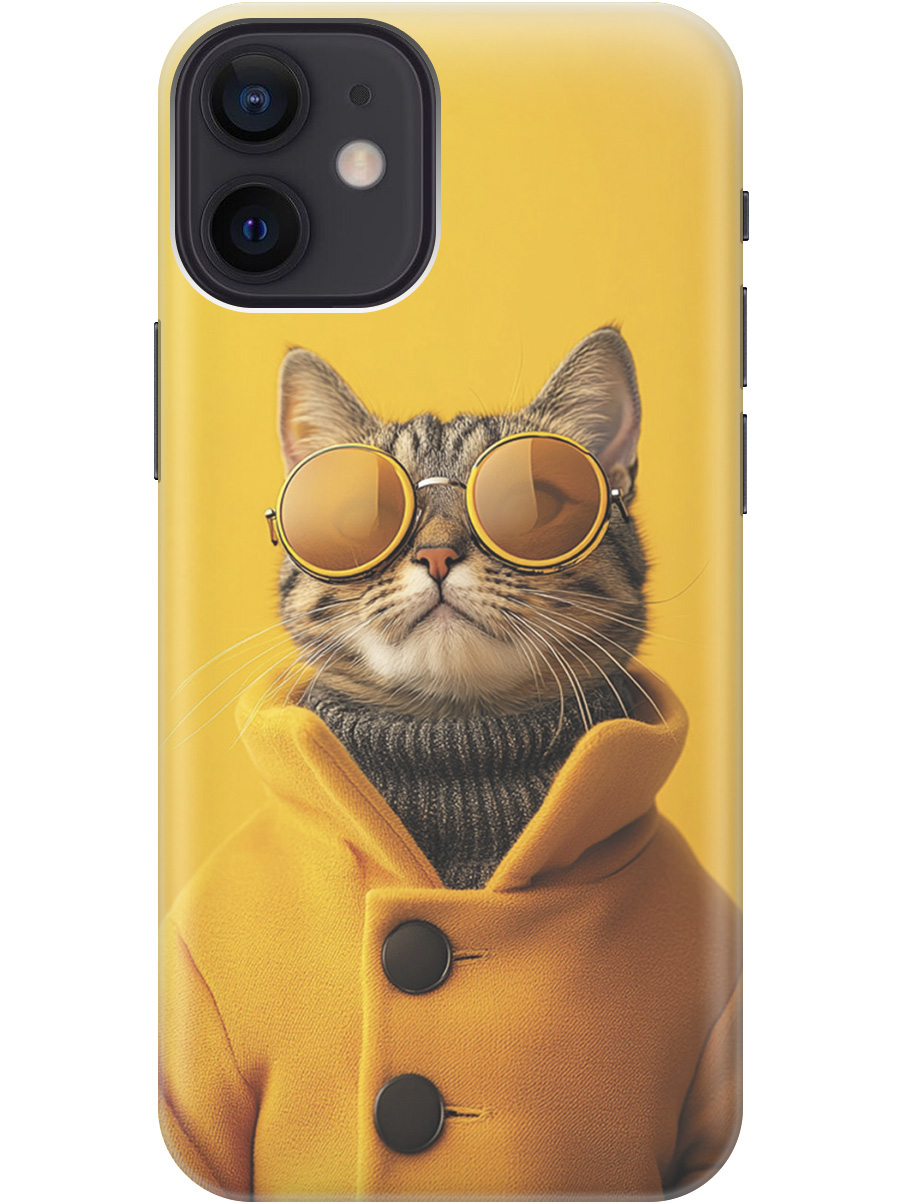 

Силиконовый чехол на Apple iPhone 12 Mini с принтом "Котик в желтых очках", Прозрачный;желтый;черный, 723374012
