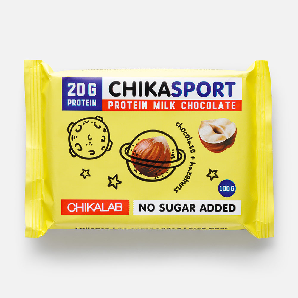 Молочный шоколад Chikalab Chikasport, без сахара, с фундуком, 100 г