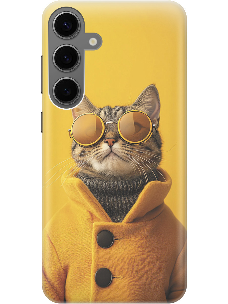

Силиконовый чехол на Samsung Galaxy S24+ с принтом "Котик в желтых очках", Прозрачный;желтый;черный, 779824612