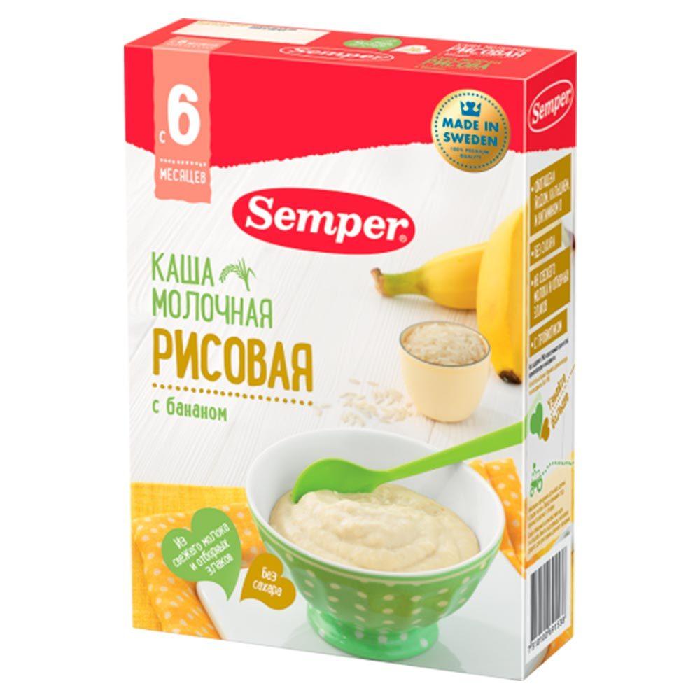 Каша Semper молочная рисовая с бананом с 6 месяцев 200 г 503₽