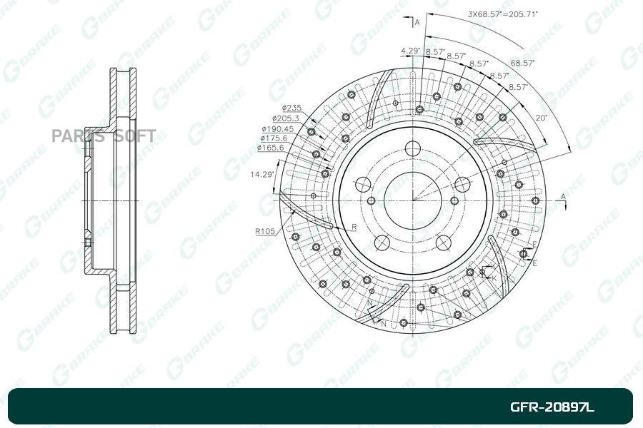 

Тормозной диск GBRAKE перфорированный вентилируемый левый GFR20897L