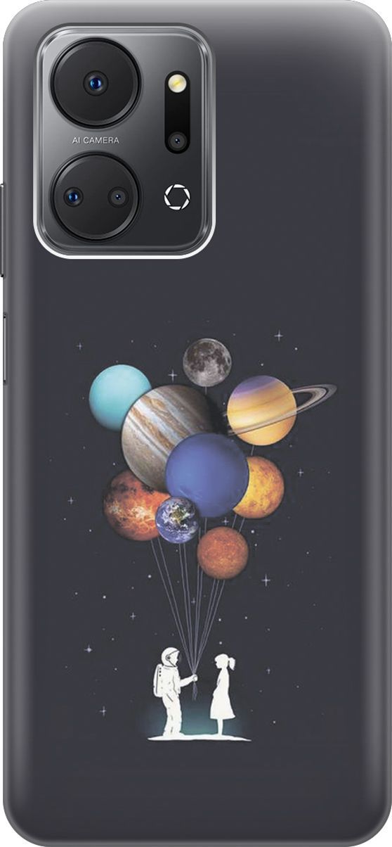 

Силиконовый чехол на Honor X7a с принтом "Космический подарок", Белый;голубой, 159381