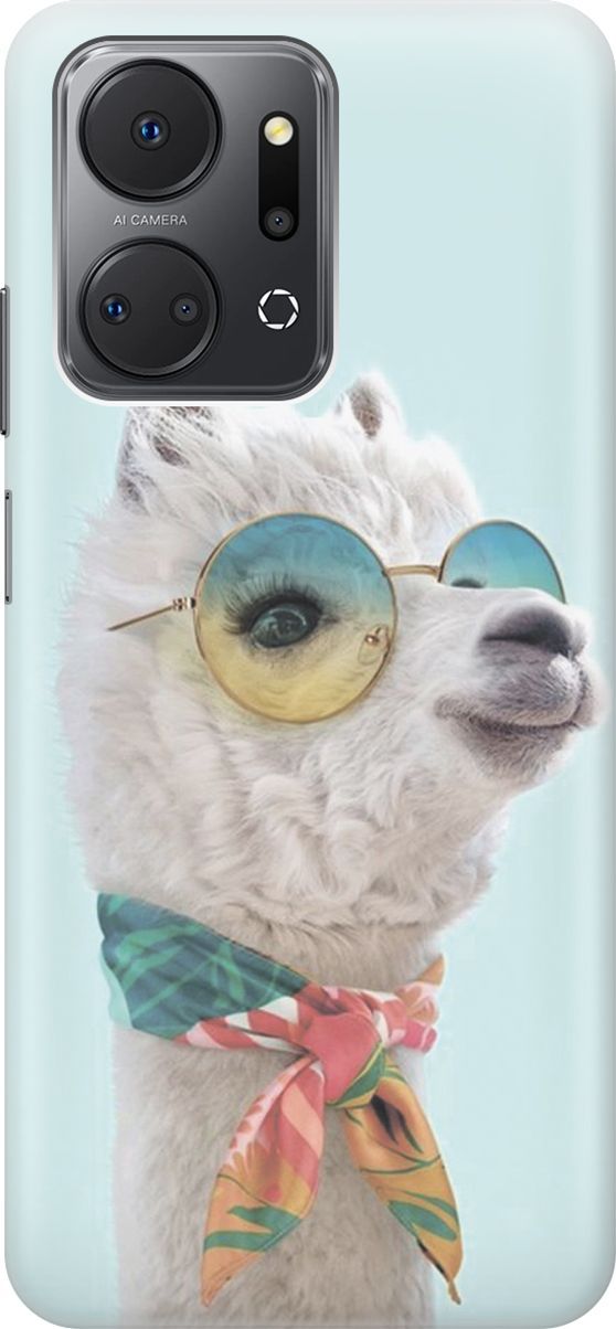 

Силиконовый чехол на Honor X7a с принтом "Стильная лама", Белый;голубой, 159387