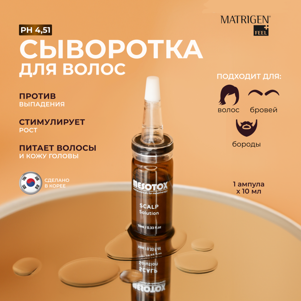 Сыворотка для волос Matrigen Mesotox Scalp Solution мезококтейль для ухода и роста, 10 мл