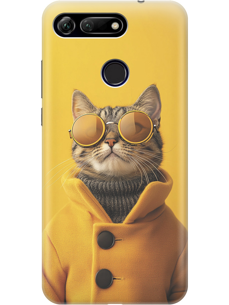 

Силиконовый чехол на Honor View 20 (V20) с принтом "Котик в желтых очках", Прозрачный;желтый;черный, 720257712