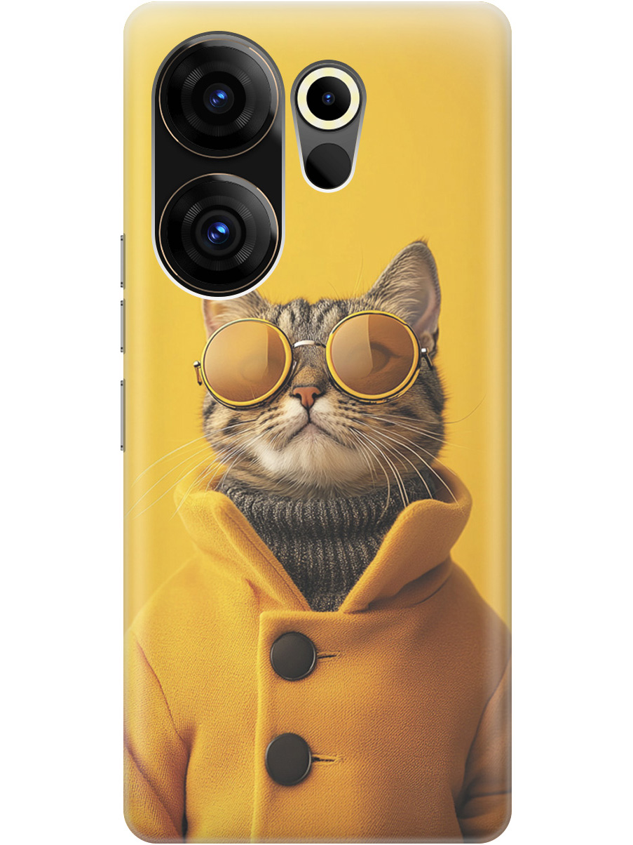 

Силиконовый чехол на Tecno Camon 20 Premier 5g с принтом "Котик в желтых очках", Прозрачный;желтый;черный, 772567812