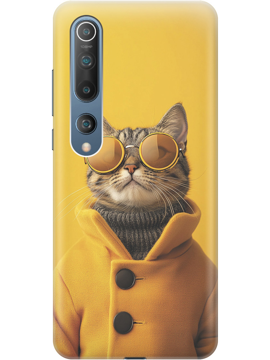 

Силиконовый чехол на Xiaomi Mi 10 с принтом "Котик в желтых очках", Прозрачный;желтый;черный, 722821112