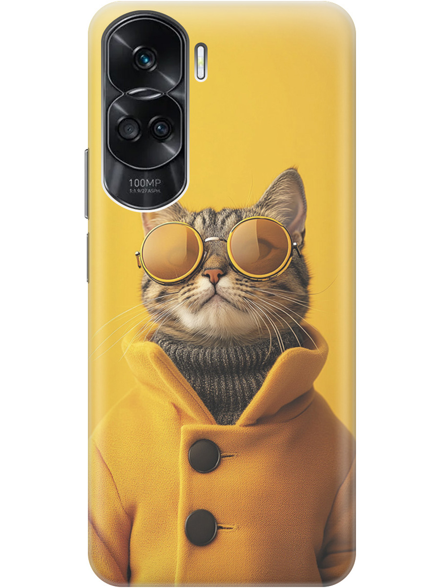 

Силиконовый чехол на Honor 90 Lite с принтом "Котик в желтых очках", Прозрачный;желтый;черный, 772622612