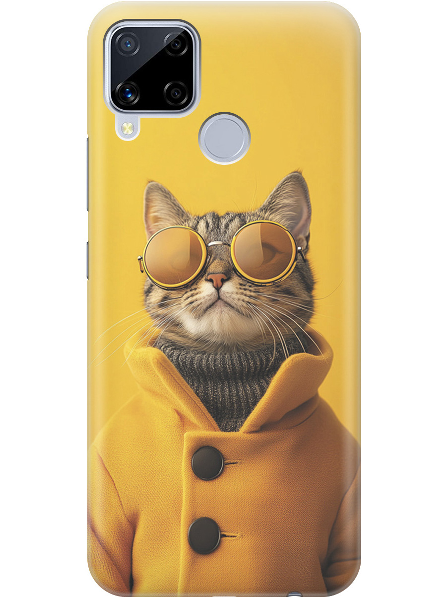 

Силиконовый чехол на realme C15 / C25 с принтом "Котик в желтых очках", Прозрачный;желтый;черный, 726149812