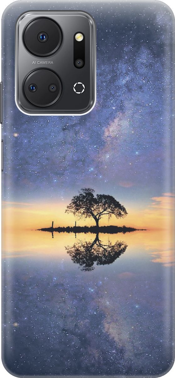 

Силиконовый чехол на Honor X7a с принтом "Звезды и ночь", Голубой;желтый, 159383