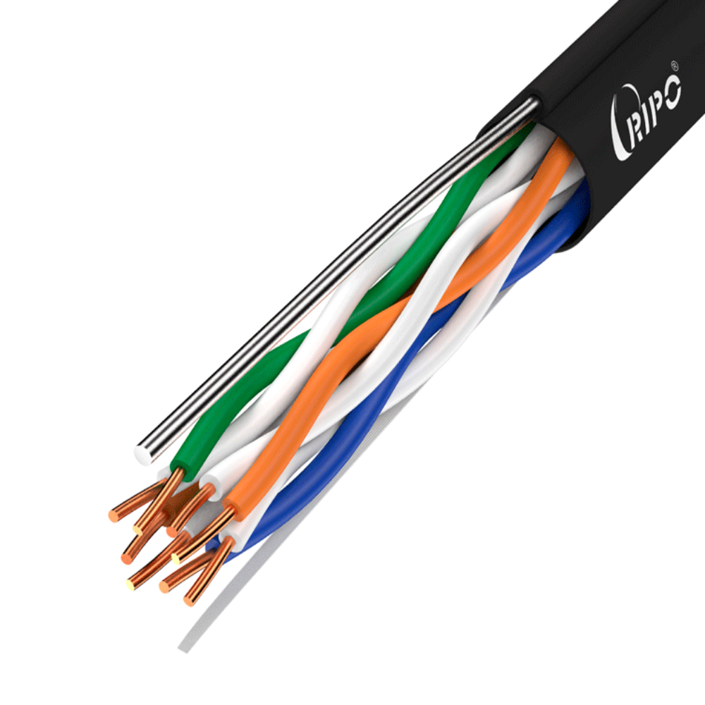 Кабель витая пара RIPO U/UTP4 Cat5e 24AWG PE CCA с тросом, черный, 50м 001-112129-50 устройство защиты для линий передачи данных citel