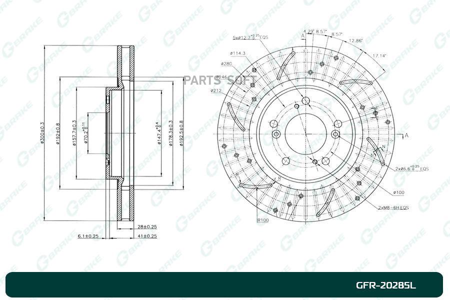 

Тормозной диск GBRAKE перфорированный вентилируемый левый GFR20285L