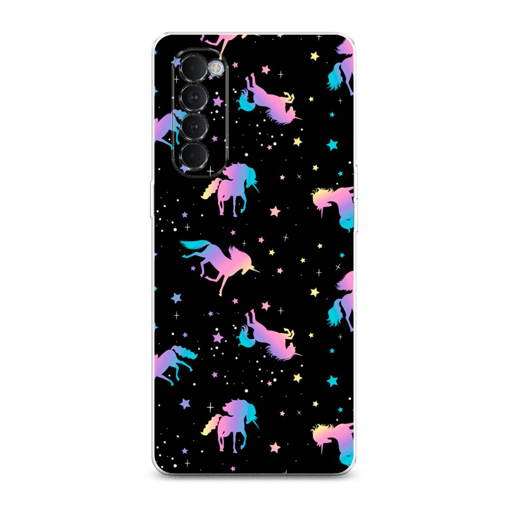 

Чехол на Oppo Reno 4 Pro "Единороги градиент", Черный;розовый;голубой, 258950-1