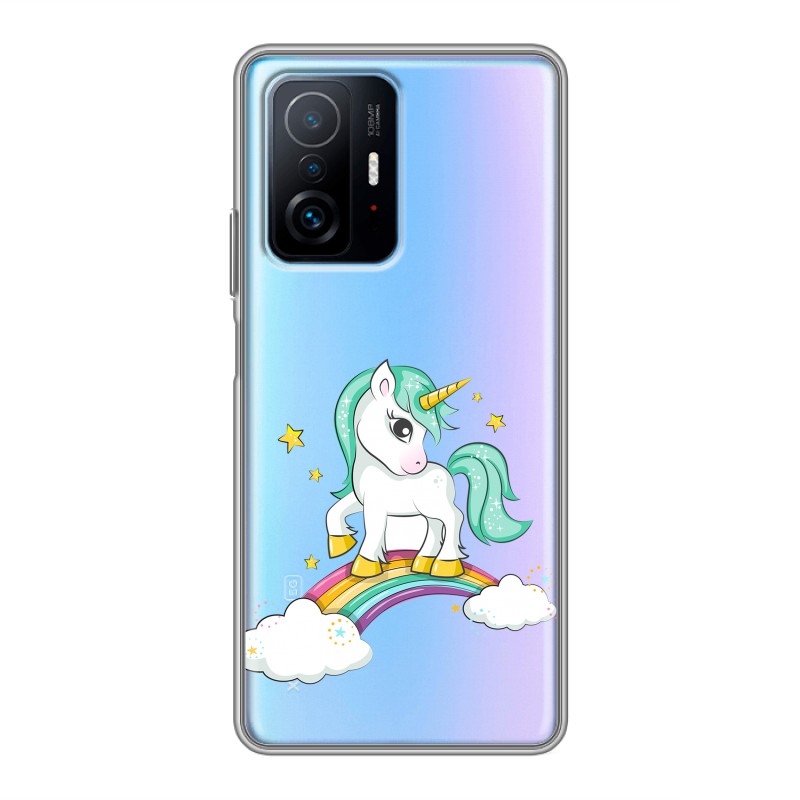 фото Полупрозрачный дизайнерский силиконовый чехол для xiaomi 11t радуга и единорог 100gadgets
