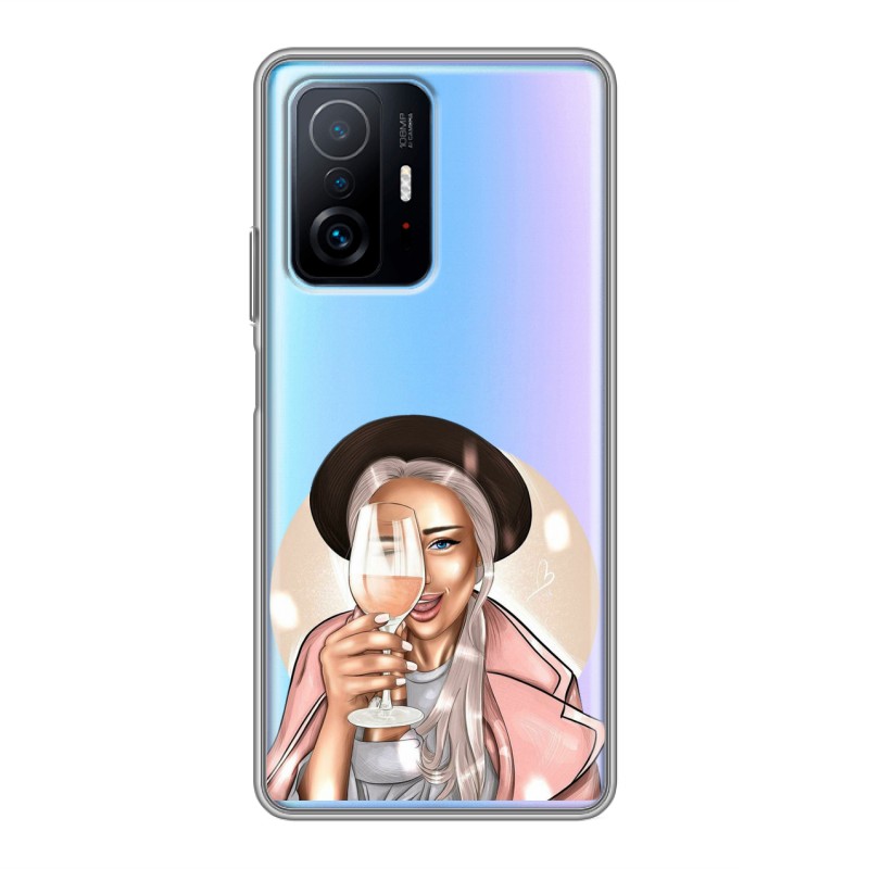 фото Полупрозрачный дизайнерский силиконовый чехол для xiaomi 11t девушка с бокалом 100gadgets