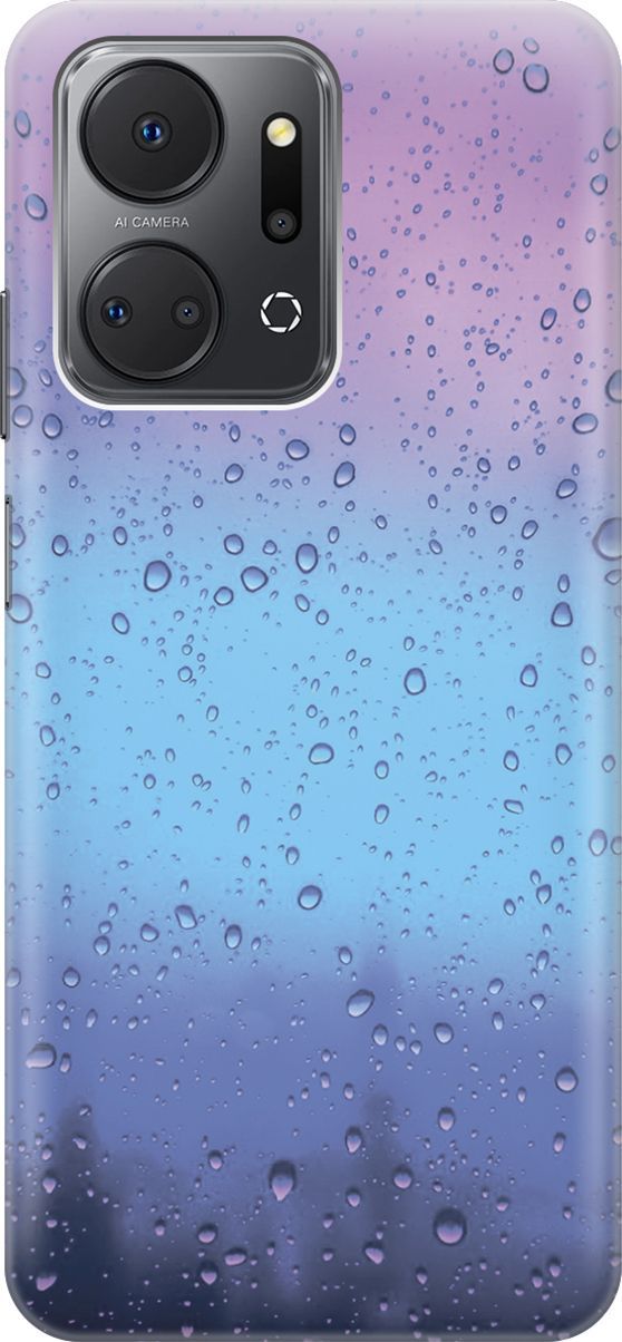 

Силиконовый чехол на Honor X7a с принтом "Капли на стекле", Голубой;синий, 159383