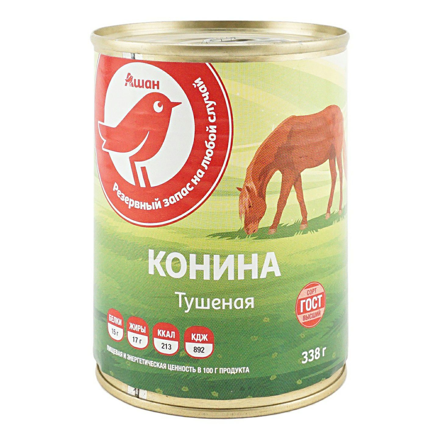 

Конина тушеная АШАН Красная птица, 338 г