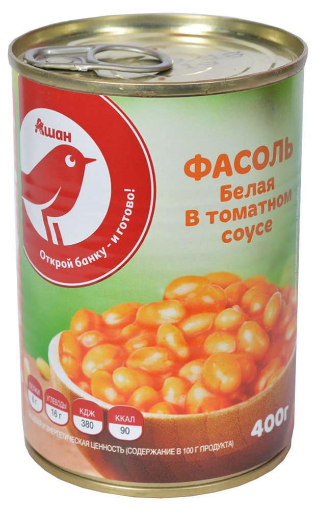 Фасоль белая АШАН Красная птица в томатном соусе 400 г 75₽