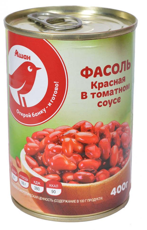 Фасоль красная АШАН Красная птица в томатном соусе 400 г 90₽