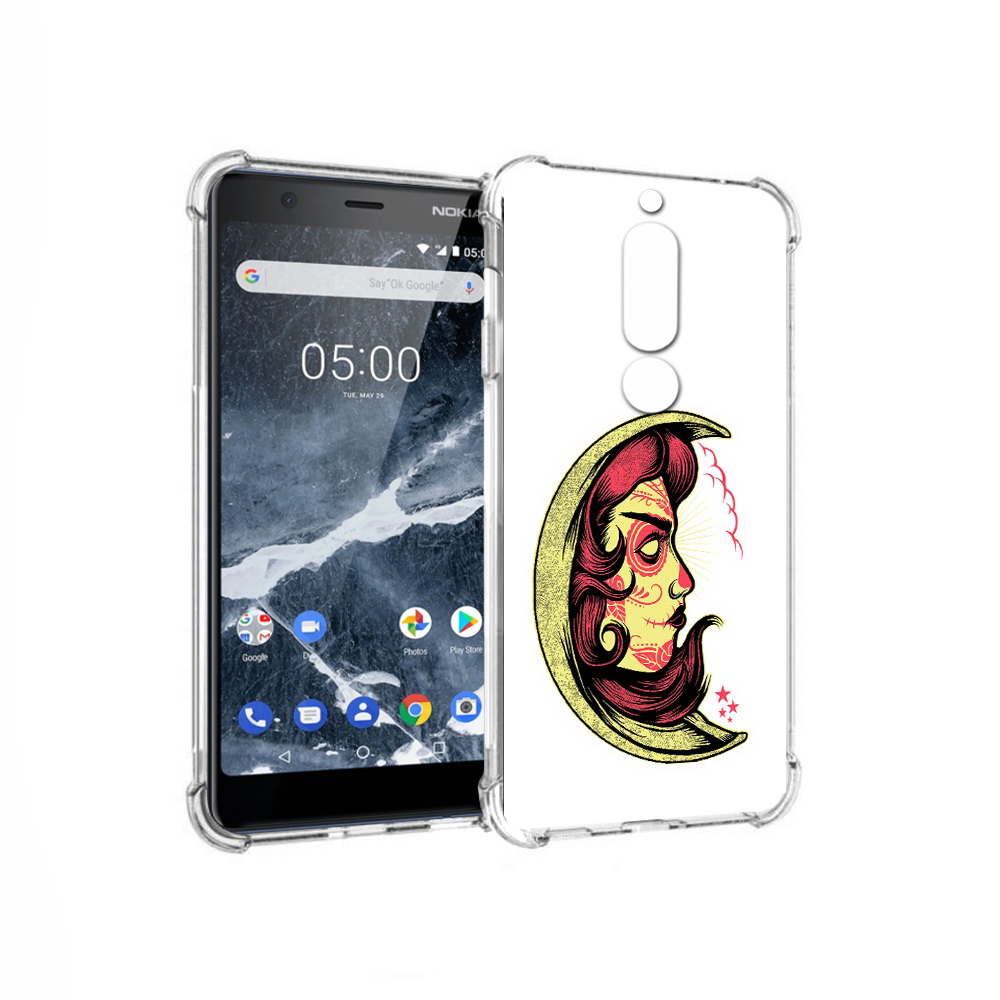 

Чехол MyPads Tocco для Nokia 5.1 желтый полумесяц с лицом девушки (PT114144.121.346), Прозрачный, Tocco
