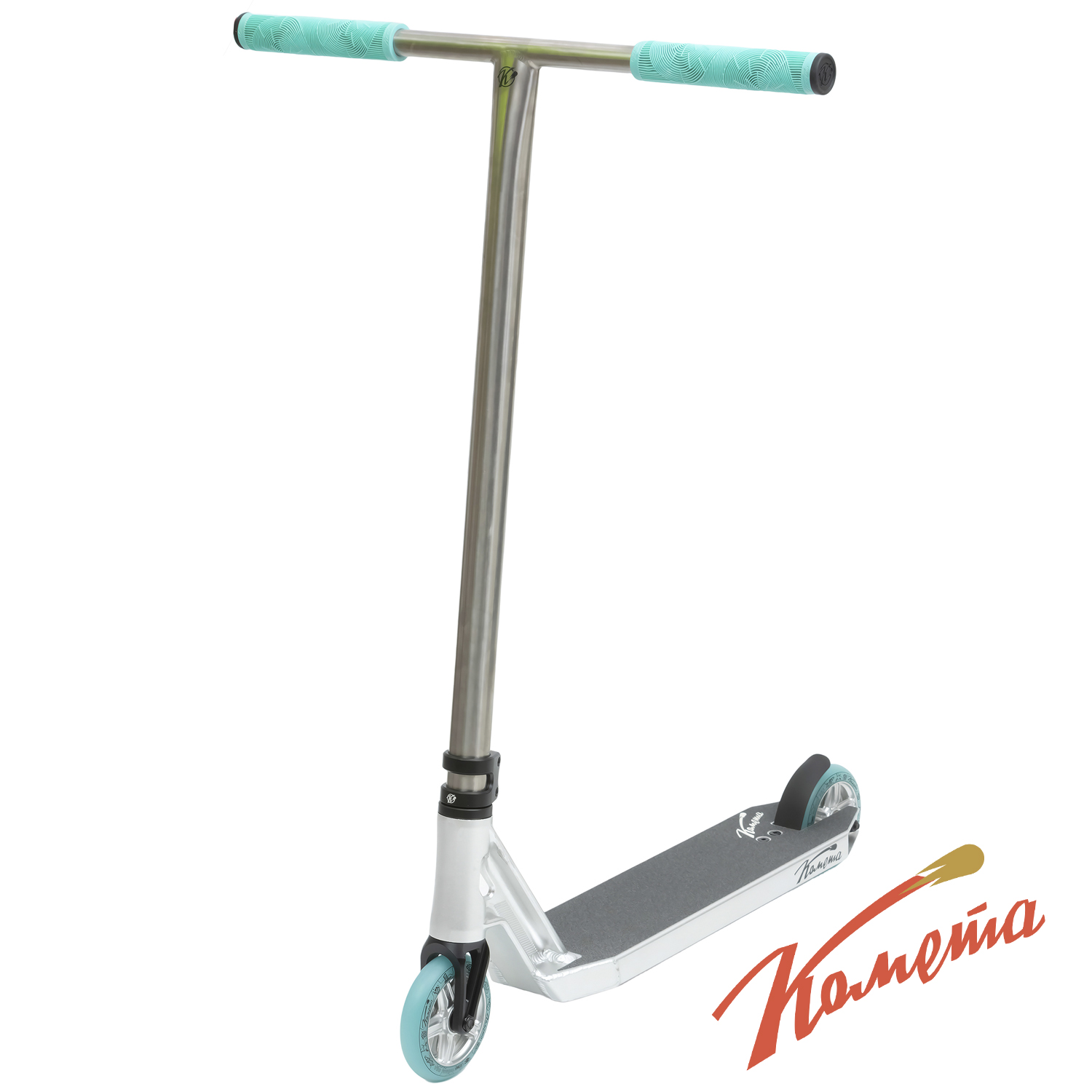 Трюковой самокат двухколесный / парк Комета Эфир, титановый руль (серый, бирюзовый)