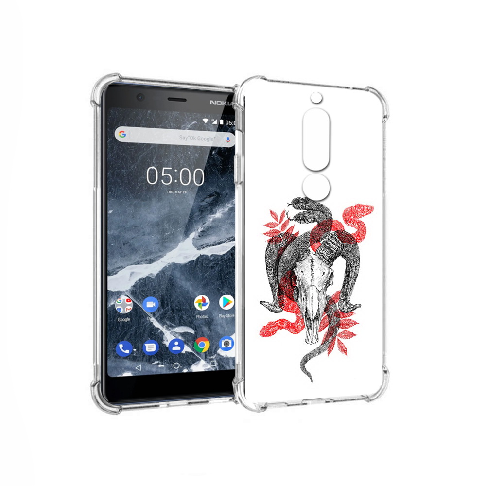 

Чехол MyPads Tocco для Nokia 5.1 змея в черепе рисунок (PT114144.121.365), Прозрачный, Tocco