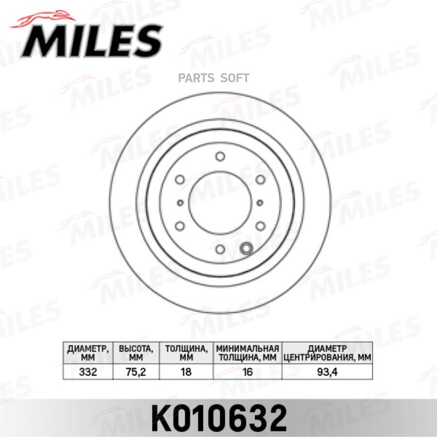 

Тормозной диск Miles комплект 1 шт. K010632
