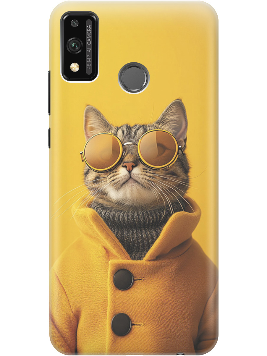 

Силиконовый чехол на Honor 9X Lite с принтом "Котик в желтых очках", Прозрачный;желтый;черный, 723565412
