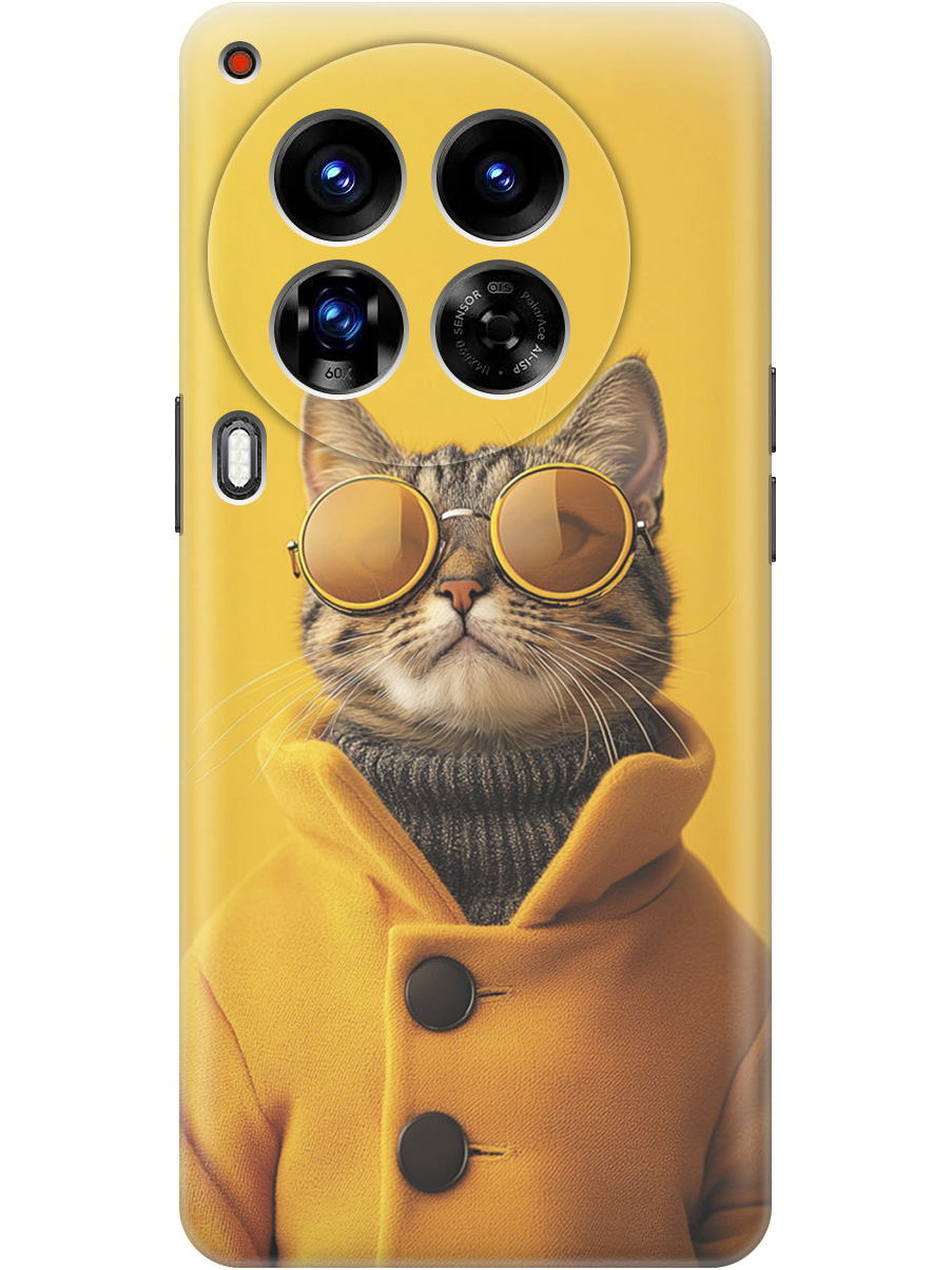 

Силиконовый чехол на Tecno Camon 30 Premier 5g с принтом "Котик в желтых очках", Прозрачный;желтый;черный, 782633012